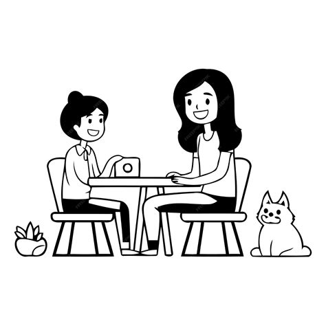 Premium Vector Mother And Daughter Sitting At Table And Playing With