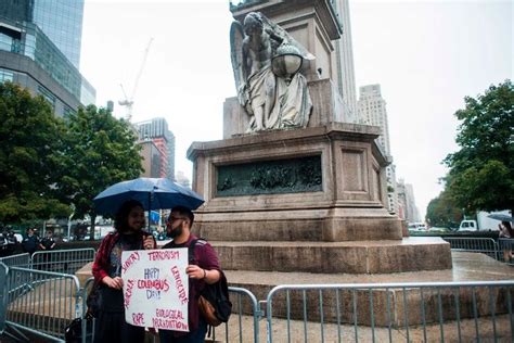 Christopher Columbus Statue Vandalized With Red Paint On Columbus Day