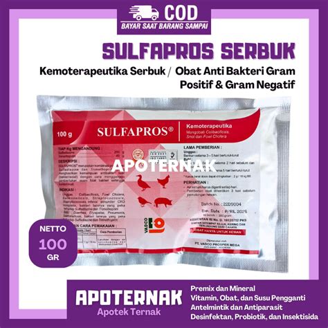 Jual SULFAPROS SERBUK 100 Gram Obat Anti Bakteri Gram Positif Gram