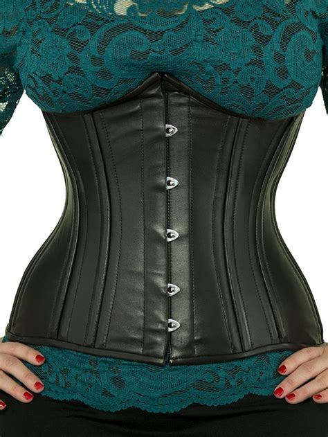 Double Steel Boned Waist Training Corset Black Leather Cs 426