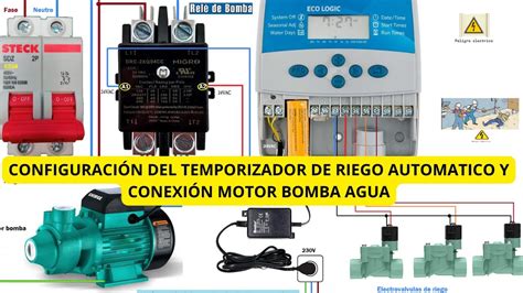 Configuración del temporizador de riego automatico y motor bomba agua