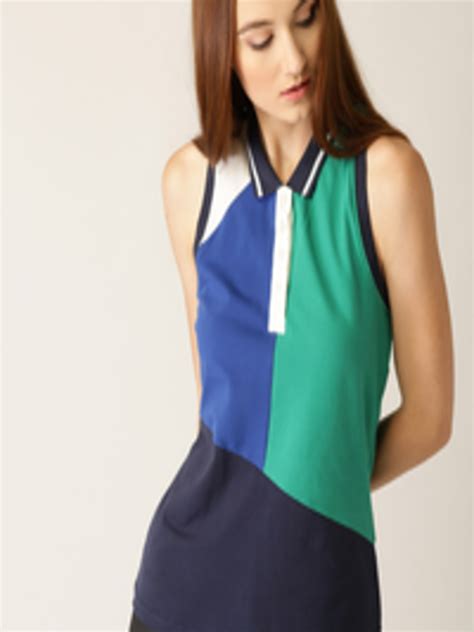 Buy United Colors Of Benetton Women Blue Colourblocked Polo Collar T Shirt Tshirts For Women