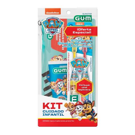 Kit Cuidado Infantil Gum Sunstar Paw Patrol Con Lapicera Pzas