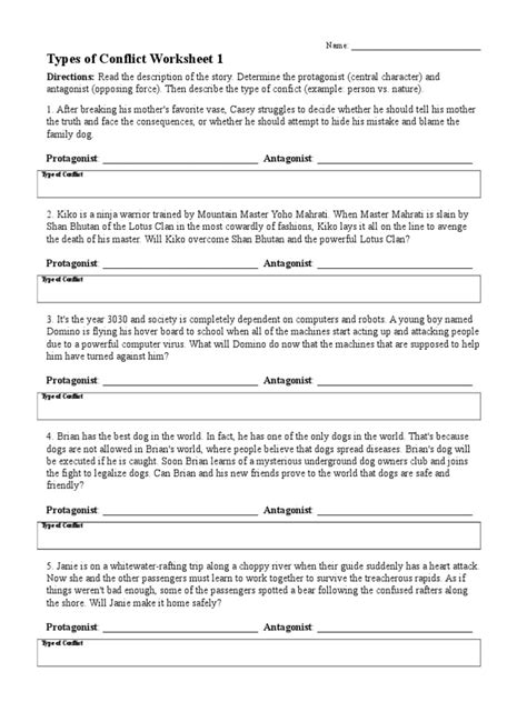 Internal And External Conflict Worksheet