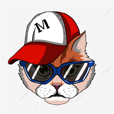 Retrato De Lindo Gato En Gafas De Sol Con Gorra PNG Sombrero Meiman