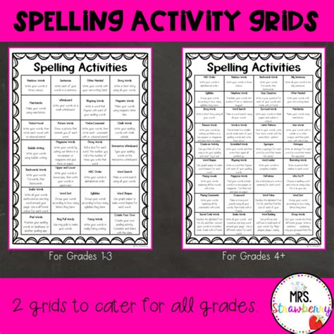 Spelling Activity Grids For Any Spelling List Mrs Strawberry