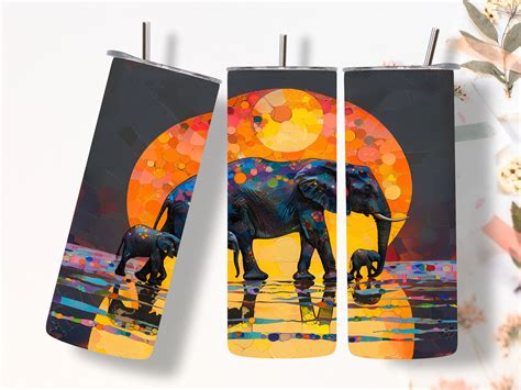 3D Elephants Tumbler Wrap 20oz Skinny Tumbler Sublimation Digital