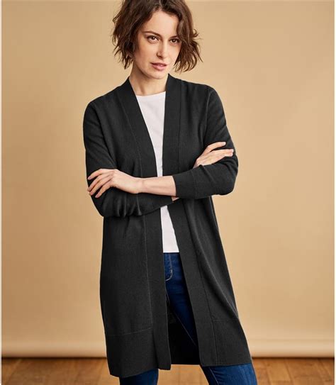 Black Cashmere And Merino Open Long Cardigan Woolovers Us