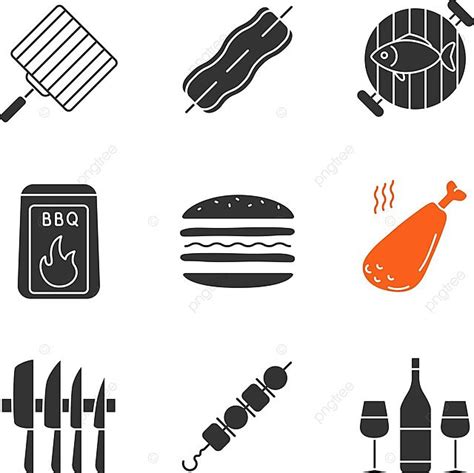 Barbecue Glyph Icons Set Shashlik Isolated Bacon Vector Shashlik