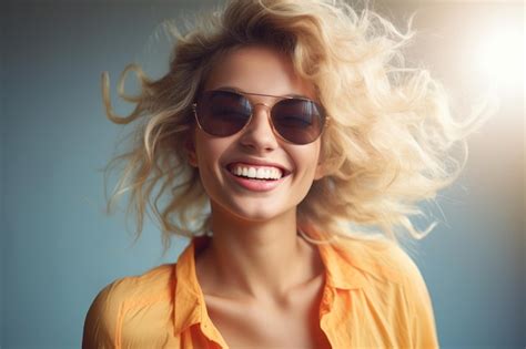 Premium Ai Image Beautiful Blonde Woman In Sunglasses Smiling