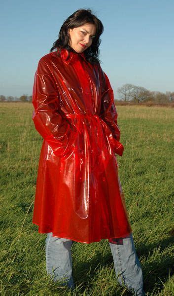 Pvc In Red Red Raincoat Rainwear Girl Raincoat