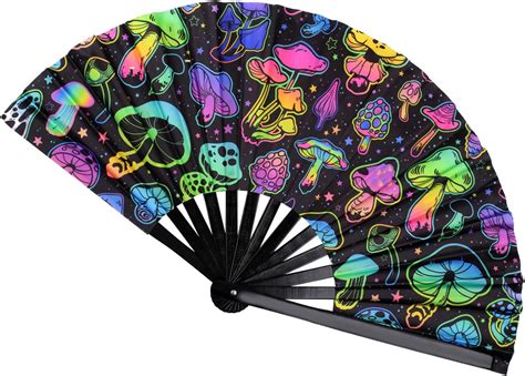 Amazon Plzoslly Large Uv Glow Rave Fan Bamboo Folding Fan