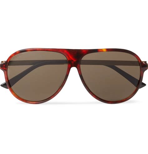 Gucci Aviator Style Tortoiseshell Acetate And Gold Tone Sunglasses Brown Gucci