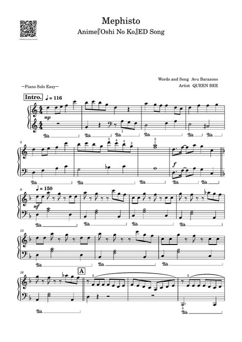 Queen Bee Mephisto Oshi No Ko Ed Song Easy Sheets By Jpnotes