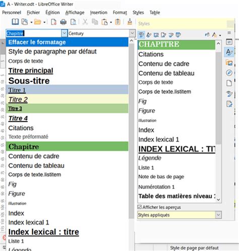 Writer 7 5 Paramétrer l affichage des styles dans la barre d outil