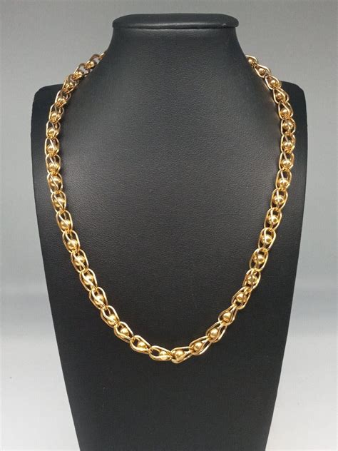 Monet Vintage Gold Tone Caged Ball Bead Chain Necklace Gem