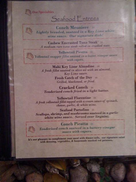 Menu at Key Largo Conch House restaurant, Key Largo