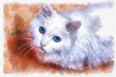 White cat blue eyes watercolor painting Painting by Unsplash Hunt Han - Fine Art America