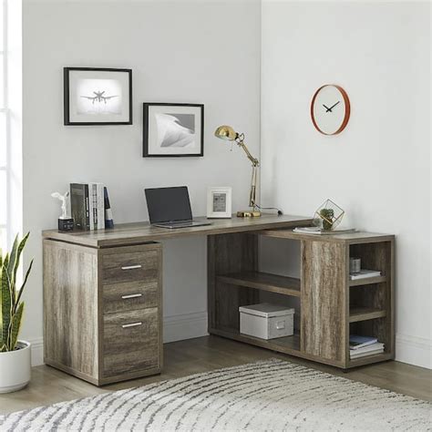 HOMESTOCK 24 in. L-Shaped Desk with Drawers, Large Modern Computer Desk ...