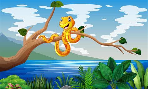 Scene With A Snake On A Tree Branch Illustration Vector Art At