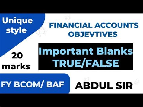 Lec 1 Objectives Financial Accounts Important QUESTIONS 20 Marks FA Sem