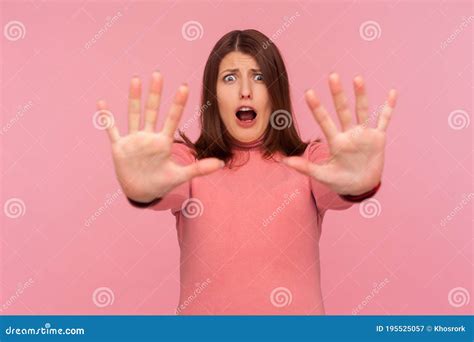 Unhappy Scared Woman With Brown Hair Screaming With Panic Expression