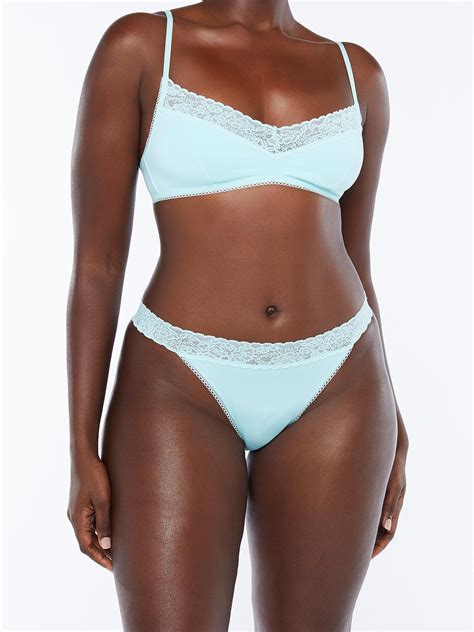 Cotton Essentials Lace Trim Bikini In Blue Savage X Fenty