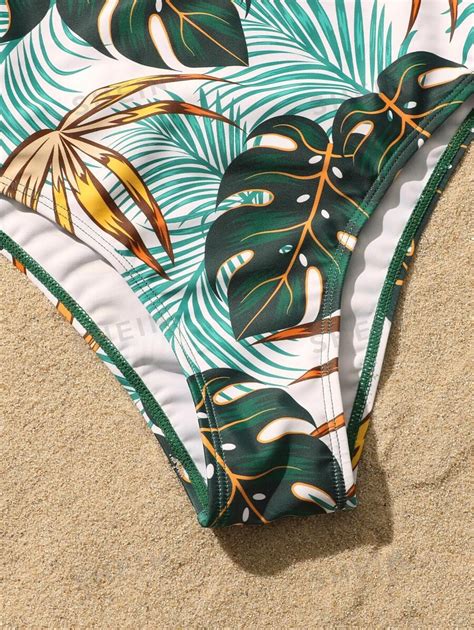 SHEIN Swim Fato de banho de uma peça Estampa Tropical Guarnição de