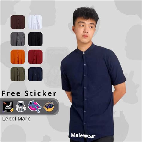 Jual Kemeja Kerah Shanghai Lengan Pendek Pria Short Sleeve Casual Polos