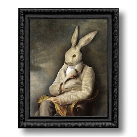 White Rabbit Portrait Print Art Surreal Home Decor Bunny Hare Etsy