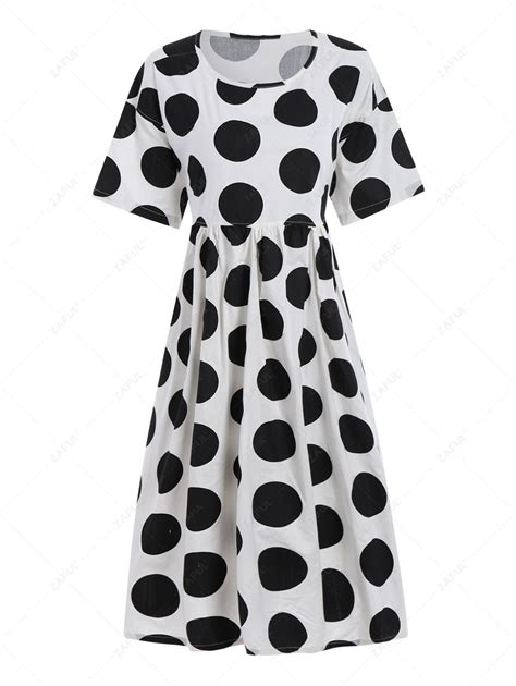 Plus Size Polka Dot Tent Dress With Pockets In White Zaful 2024