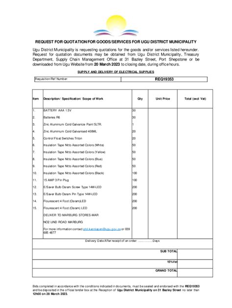 Fillable Online REQUEST FOR QUOTATION FOR GOODS SERVICES FOR UGU