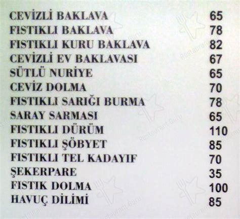 Menu at Unlu Baklavaci Bayramoglu Istanbul Şair Ziya Paşa Cd 31B