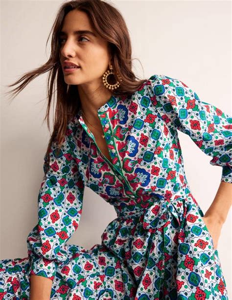 Alba Tiered Cotton Maxi Dress Multi Coastal Tile Boden Eu