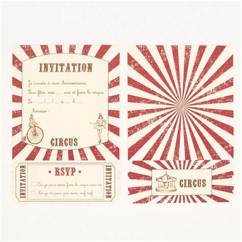 Cartons D Invitation D Anniversaire Cirque Rouges Et Blanches