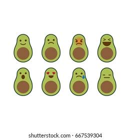 Set Avocado Emoticons Cute Flat Design Stock Vector Royalty Free