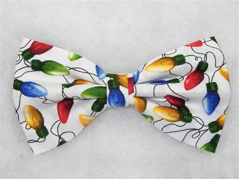 Christmas Bow Tie Colorful String Lights On White Self Tie Etsy