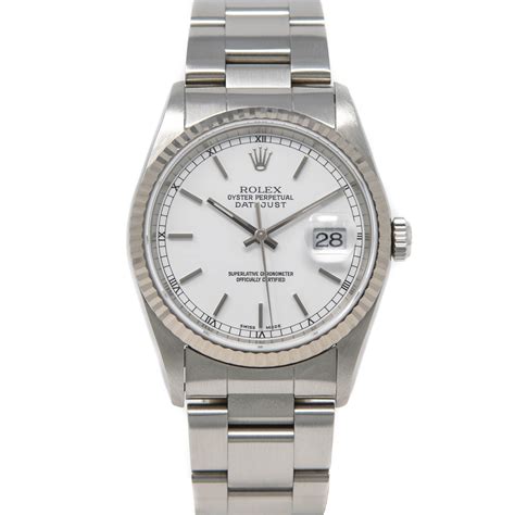 Rolex Men's Datejust 36 Wrist Watch, White Face, Oyster Band, 16234 | eBay