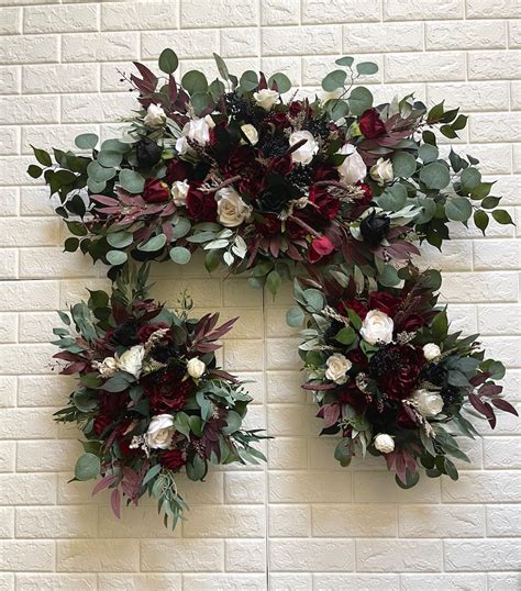 Burgundy And Black Tie Wedding Arch Arrangement Arbor Ties Etsy