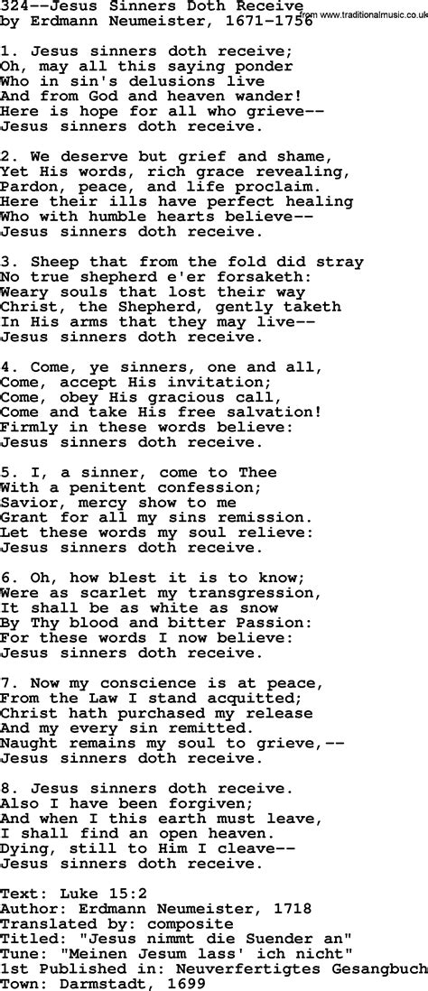 Lutheran Hymns Song324 Jesus Sinners Doth Receive Lyrics And Pdf