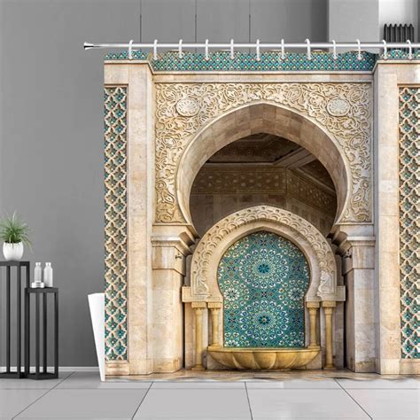 Waterproof Fabric Shower Curtain Arabic Arch Morocco Antique Doors