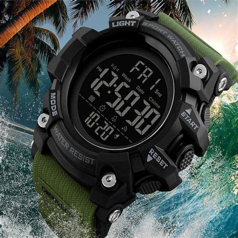 Jual Jam Tangan Pria Digital SKMEI 1384 Army Green Water Resistant 50m