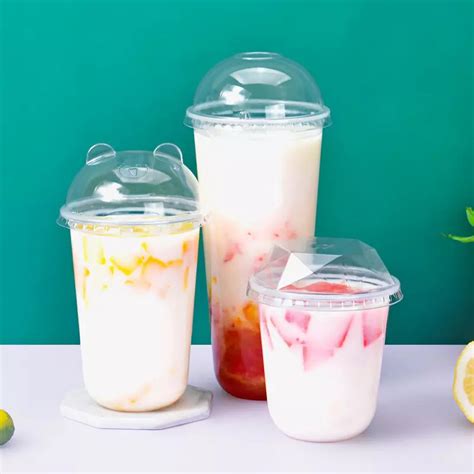 Clear Pet Custom Logo Printed Milkshake Smoothie Plastic Cups With Lids