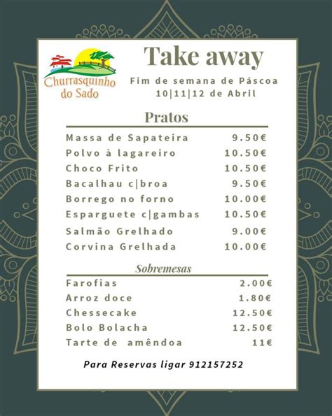 Menu at Churrasquinho do Sado restaurant Setúbal Municipality