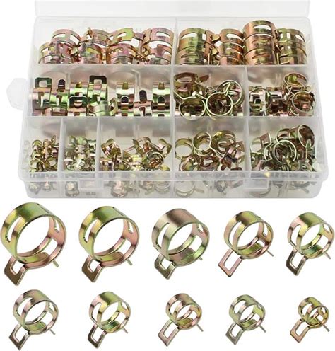 DXLing 120 Pieces Spring Hose Clamps 12 Sizes Metal Fuel Line Hose