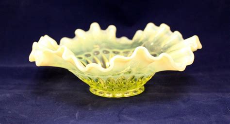 Vaseline Uranium Depression Glass Opalescent Ruffle Top Bowl Not