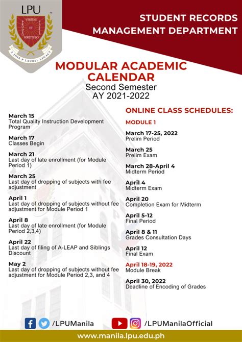 Academic Calendar 2nd Semester Ay 2021 2022 Lyceum Of The Philippines University Manila