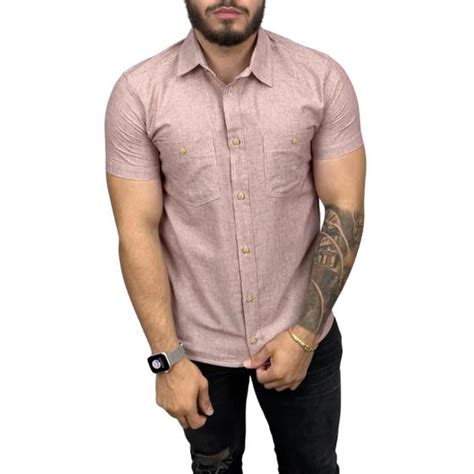 Camisa Social Masculina Manga Curta Slim Fit De Linho CF Confecções