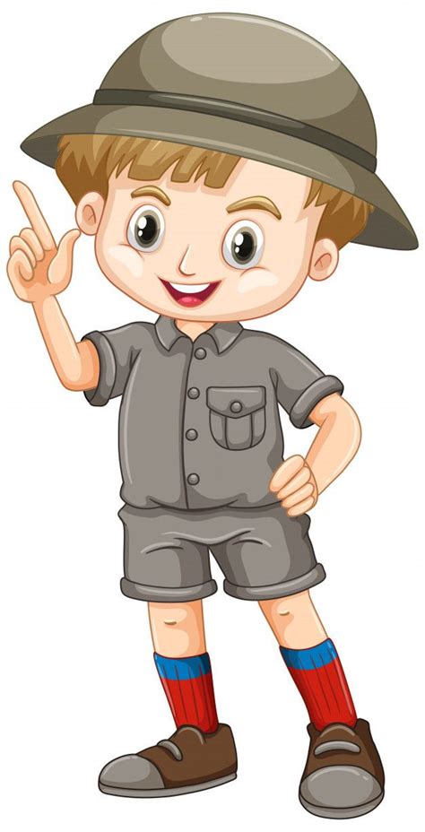 Niño explorador saludando Vector Premium Cartoon background Safari