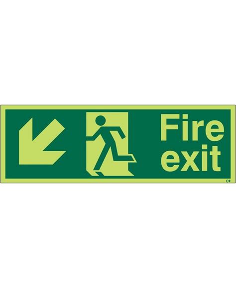 Photoluminescent Fire Exit Arrow Down Left Sign